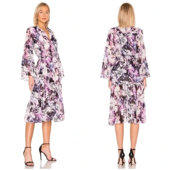 💕MISA LOS ANGELES💕 Merce Dress ~ Purple Floral Print Large EUC - Picture 2 of 12